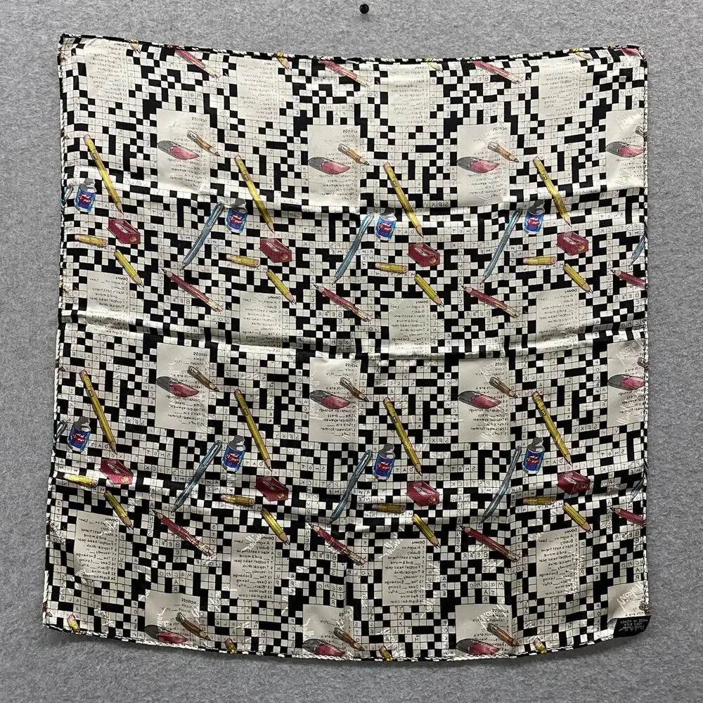 Vintage Nicole Miller 100% Silk Crossword Puzzle Novelty Scarf Teacher Writer
